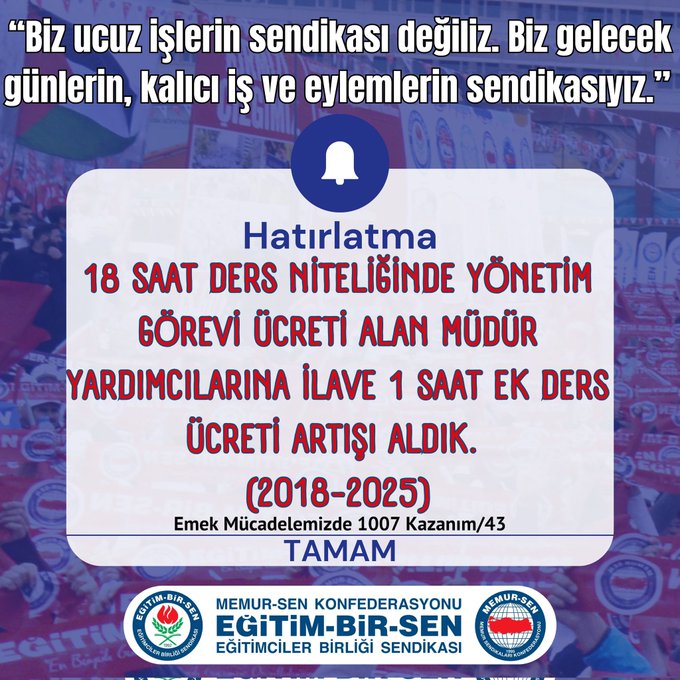 Müdür Yardımcılarına İlave 1 Saat Ek Ders Ücreti Müdür Yardımcılarına İlave 1 Saat Ek Ders Ücreti